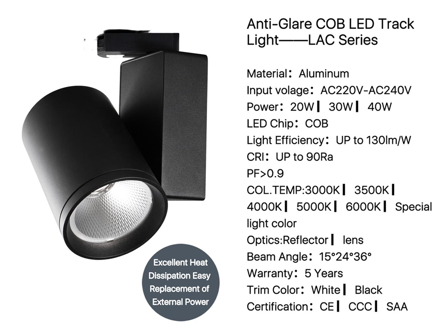 Anti-Glare COB <a href='https://inluxsense.com/en/search/LED%20Track%20Light.html'>LED Track Light</a>——LAC Focusing Series