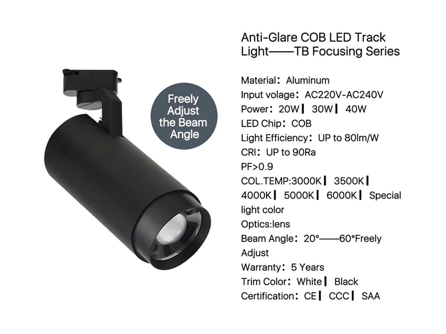 Anti-Glare COB <a href='https://inluxsense.com/en/search/LED%20Track%20Light.html'>LED Track Light</a>——TB Focusing Series