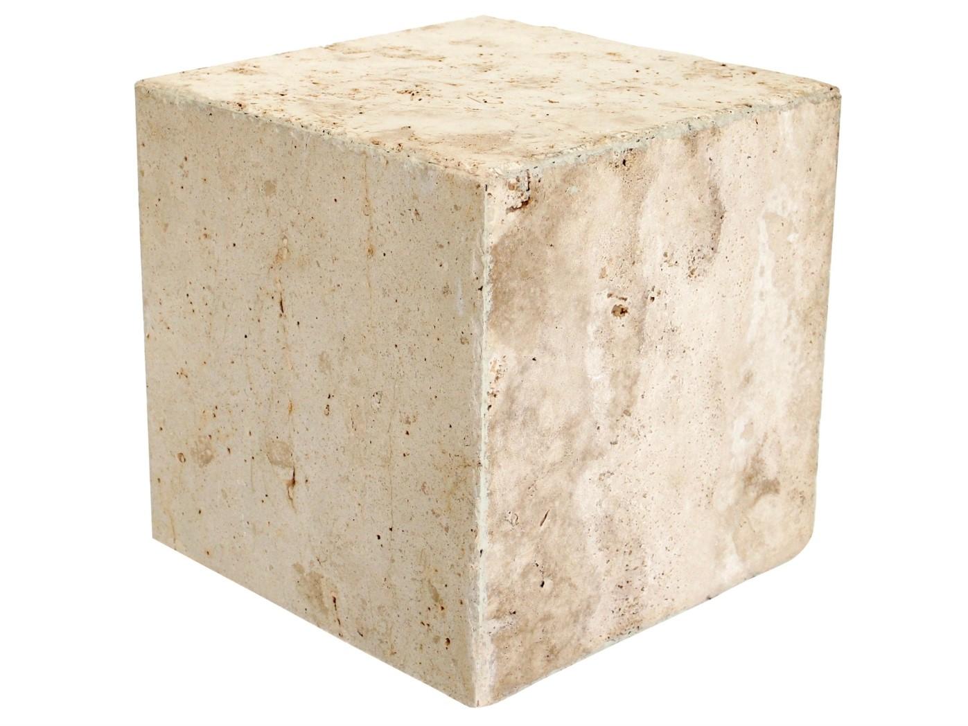 Beige Travertine Marble Cube Side Table