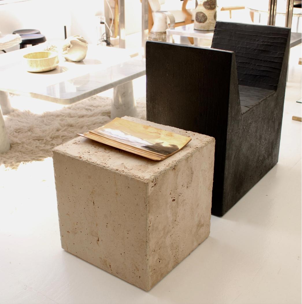 Travertine <a href='https://www.xmgtstone.com/en/search/Marble.html'>Marble</a> Cube Side Table2