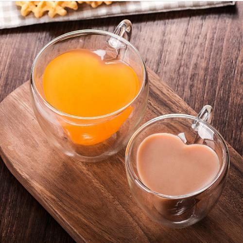 Double Wall Layer Glass Heart Shaped Coffee Mug