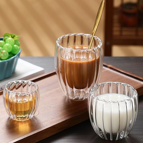 250ml 350ml 450ml Vintage Striped Thermal Double Wall Glass Tumbler