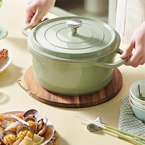 Customize Design Utensils kitchenware Round Heavy Double Ear Cooking Dish Stew Cocotte Casserole Enameled Cast Lron Mini Po