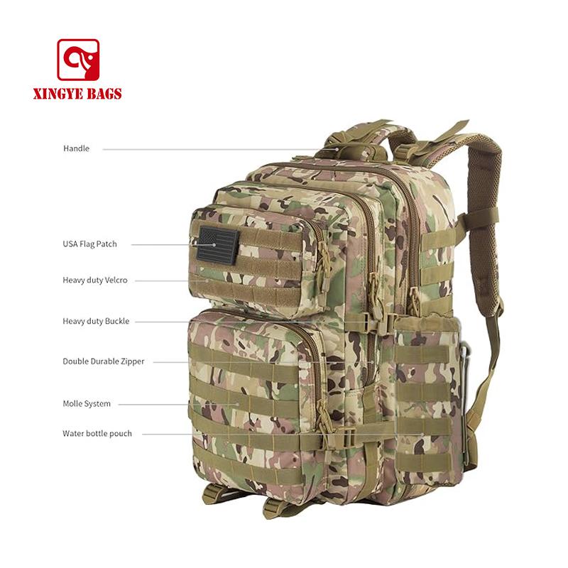 20 inches polyester detachable military backpack with accessories D-Rings Hydration tube clip flag patch bottle bag MB-0005
