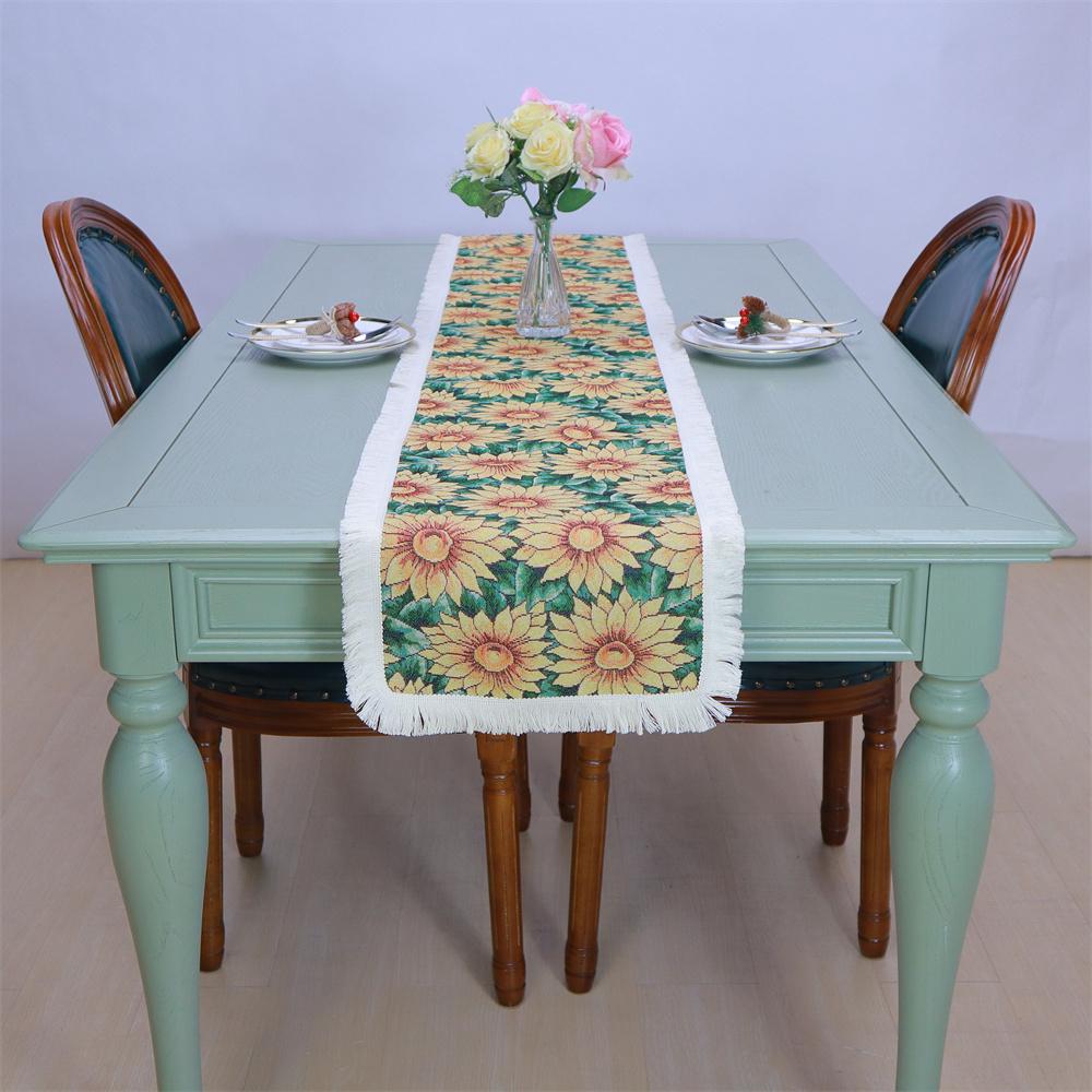 Bohemian Flower Firework Sunflower Woven Linen Table Runner Tablecloth for Home Kitchen Parties Decoration Cover for Cabinet