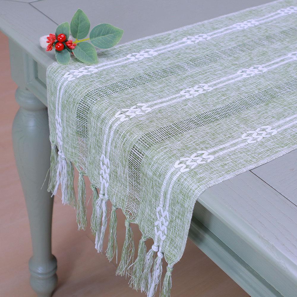 Solid color hand-woven hollowed fringe table flag home American country style table cloth table