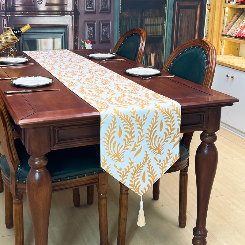 fern jacquard table runner with tassels