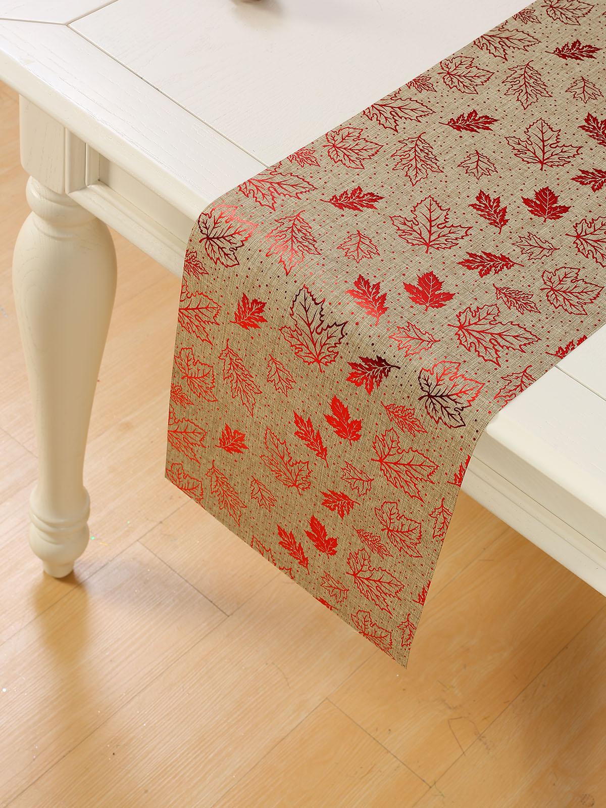 Stamping Christmas Maple leaf polyester table flag Holiday dinner party home decorative table flag