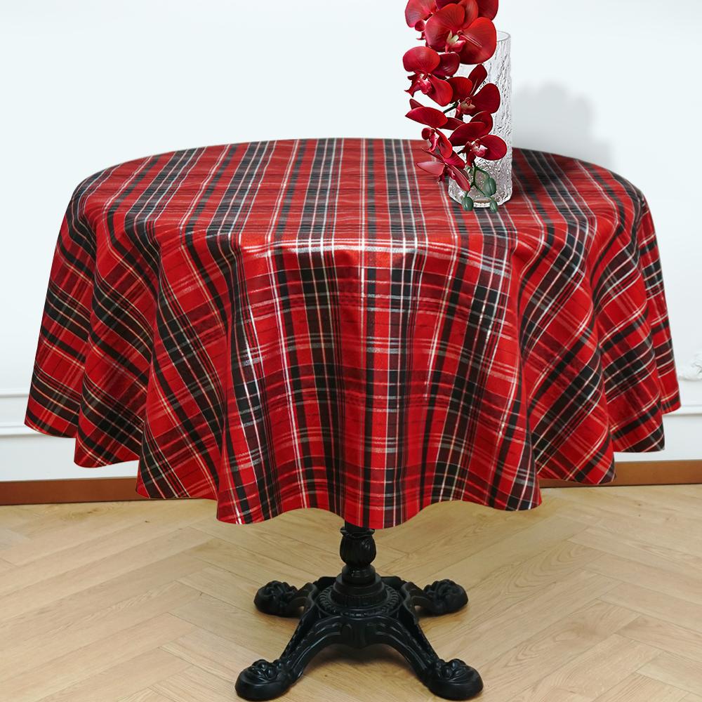 red black checked tablecloth round shape