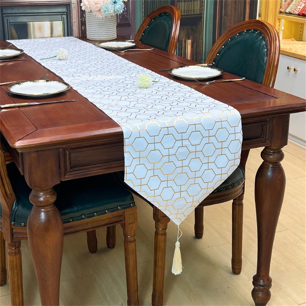 hexagonal grid jacquard table runner with tessels