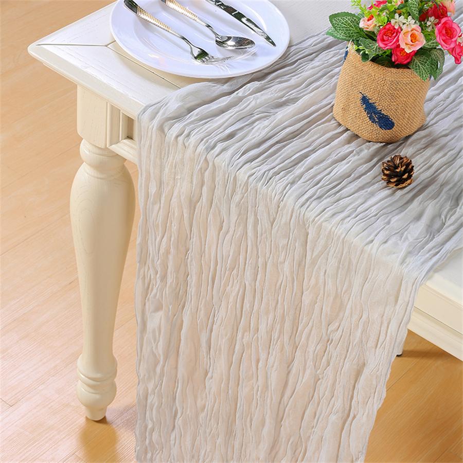 Semi-Sheer Crinkly Gauze Table Runner Sage Cheesecloth Table Setting Dining Wedding Party Christmas Banquets Decor