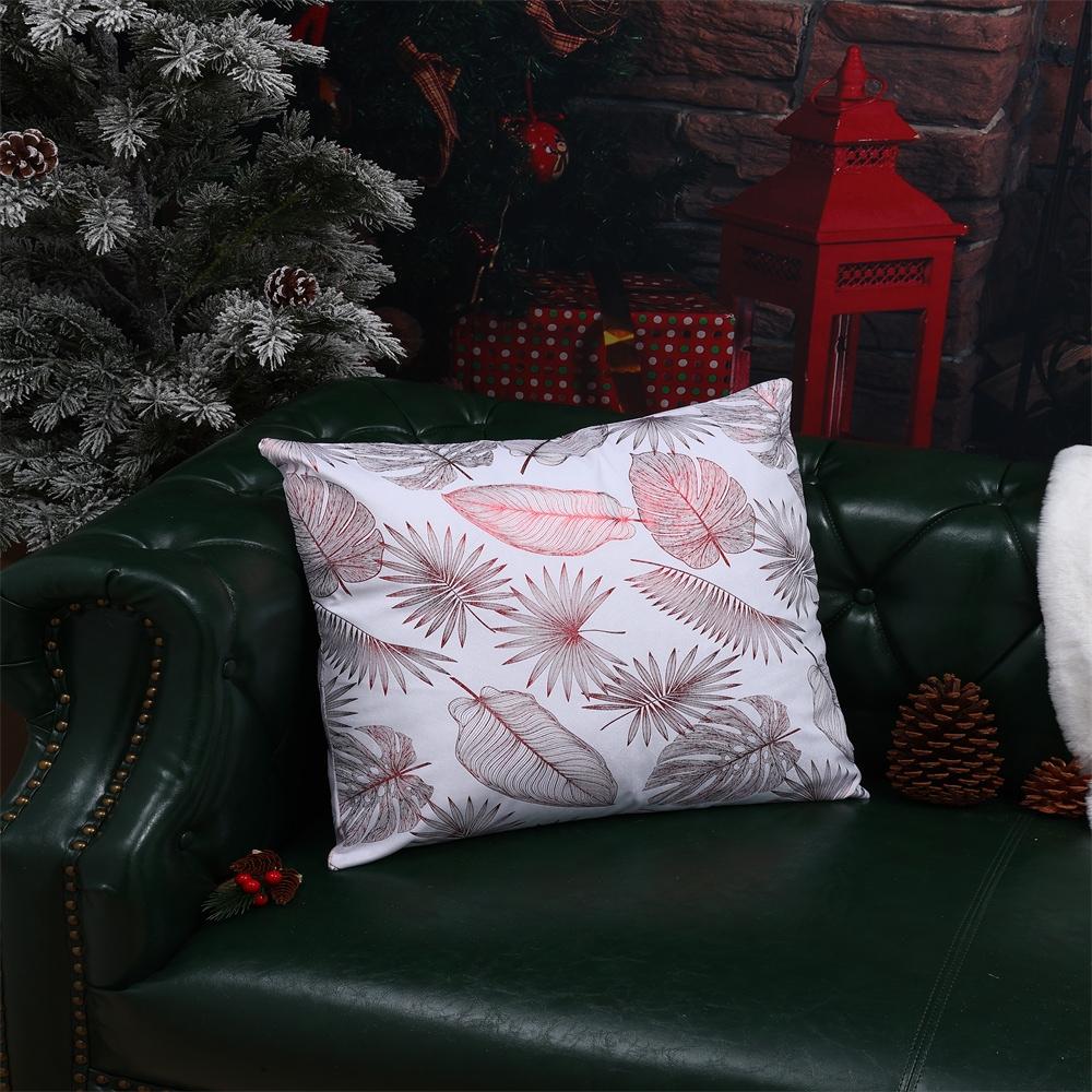 Leaves Printed Velvet Cushion Cover