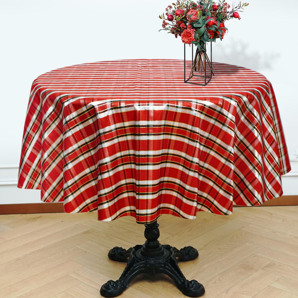 red black white round checked tablecloth