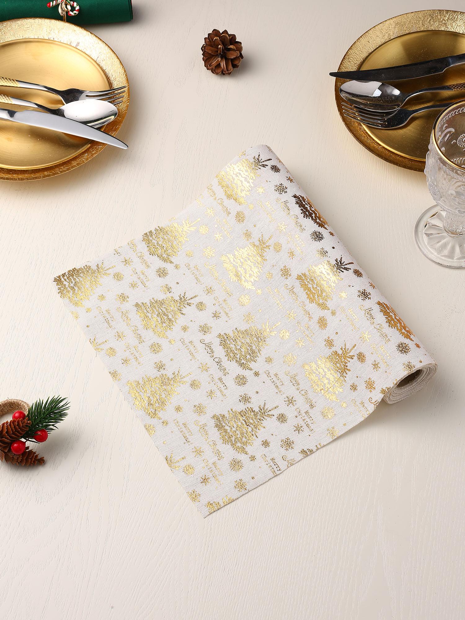 Gold stamping Christmas tree polyester cotton table flag holiday dinner banquet decoration table flag