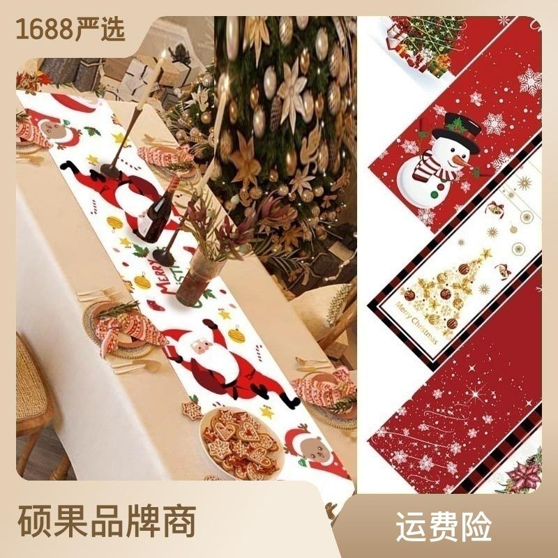 Christmas Santa Snowman Table runner for Home Kitchen Hotel Holiday Parties Decoration Waterproof Table Cover for Cabinet Decor