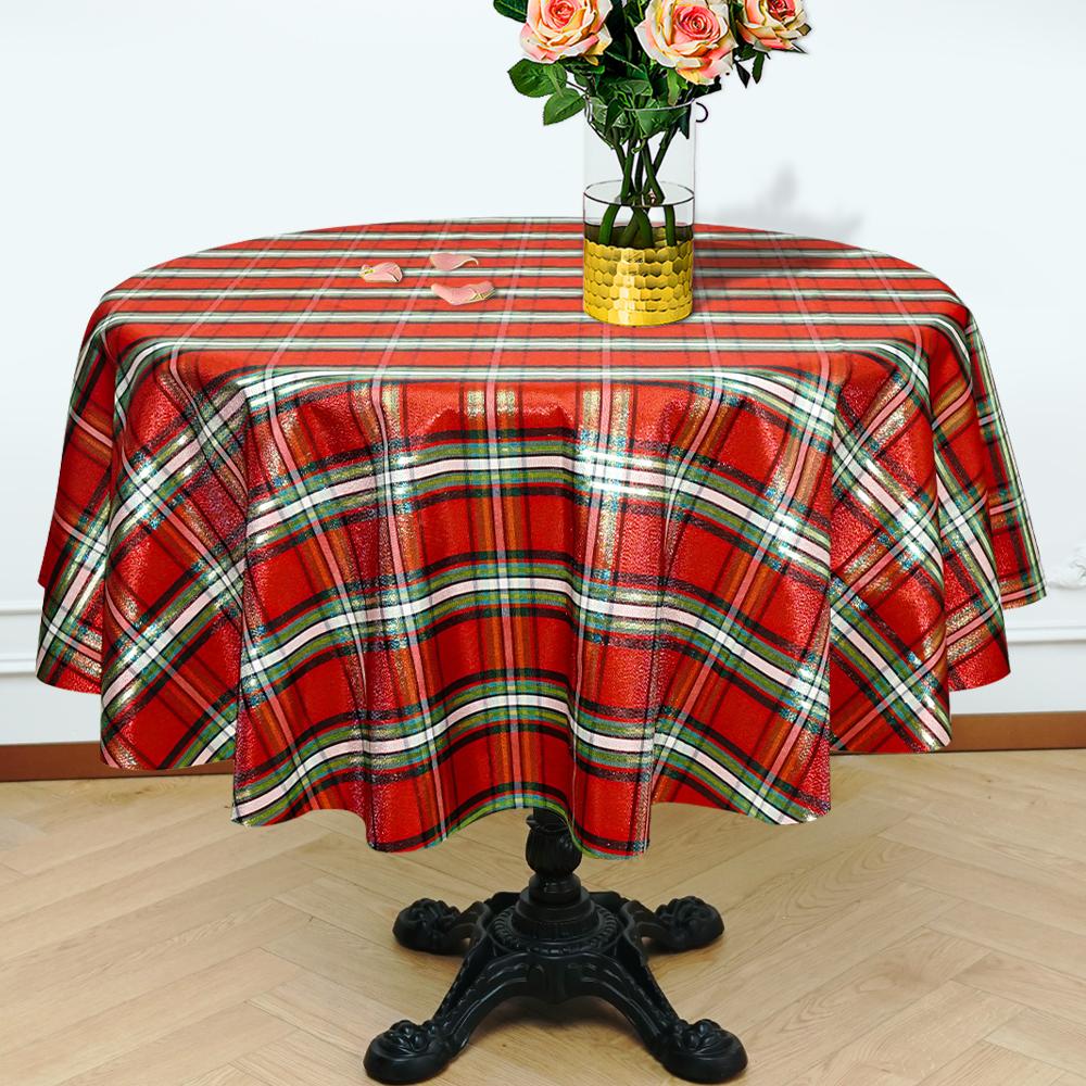 round checked tablecloth red green white