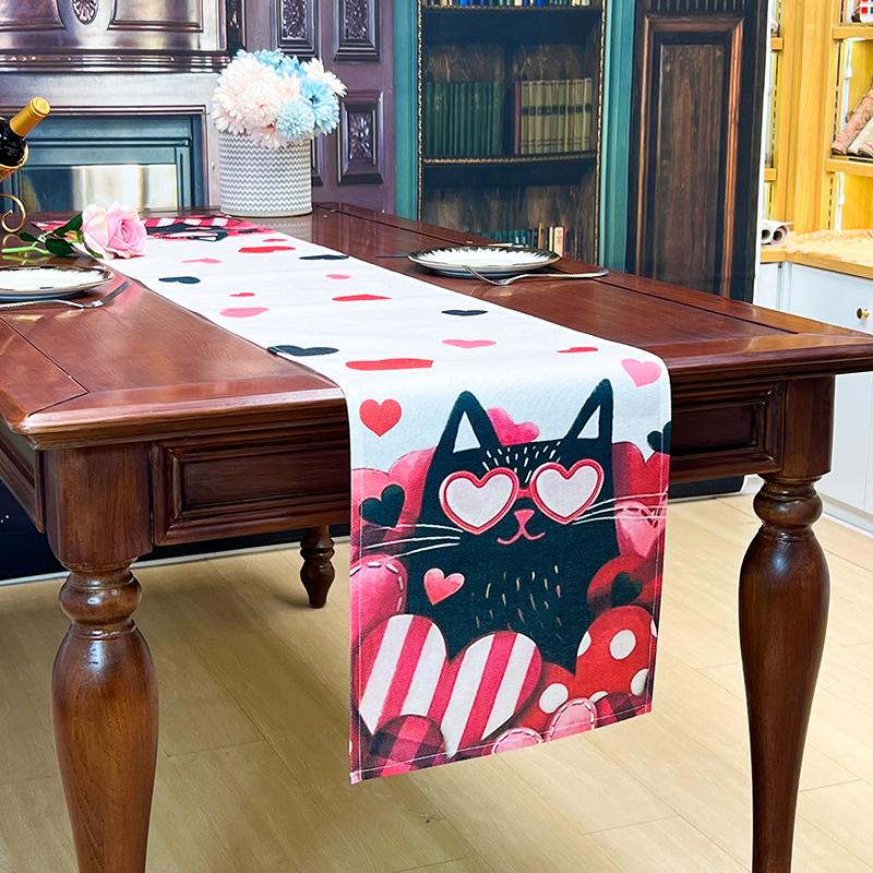 Love Cat Table Runner for Home Holiday Party Decor