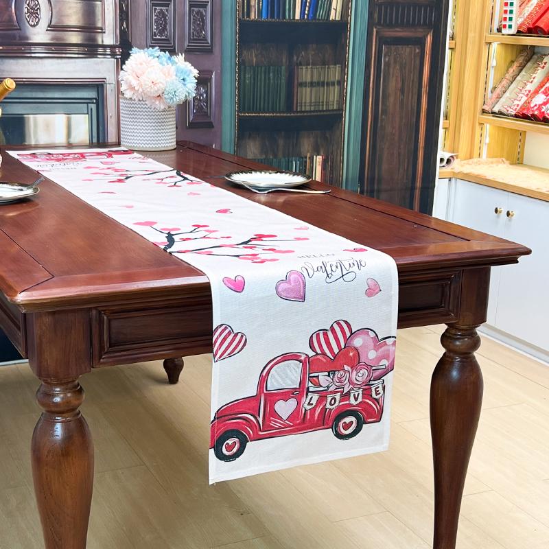 Valentine's Day Christmas high-grade Linen Table Runner For Dining Table Wedding Decoration Love Car Home Holiday Party Decor