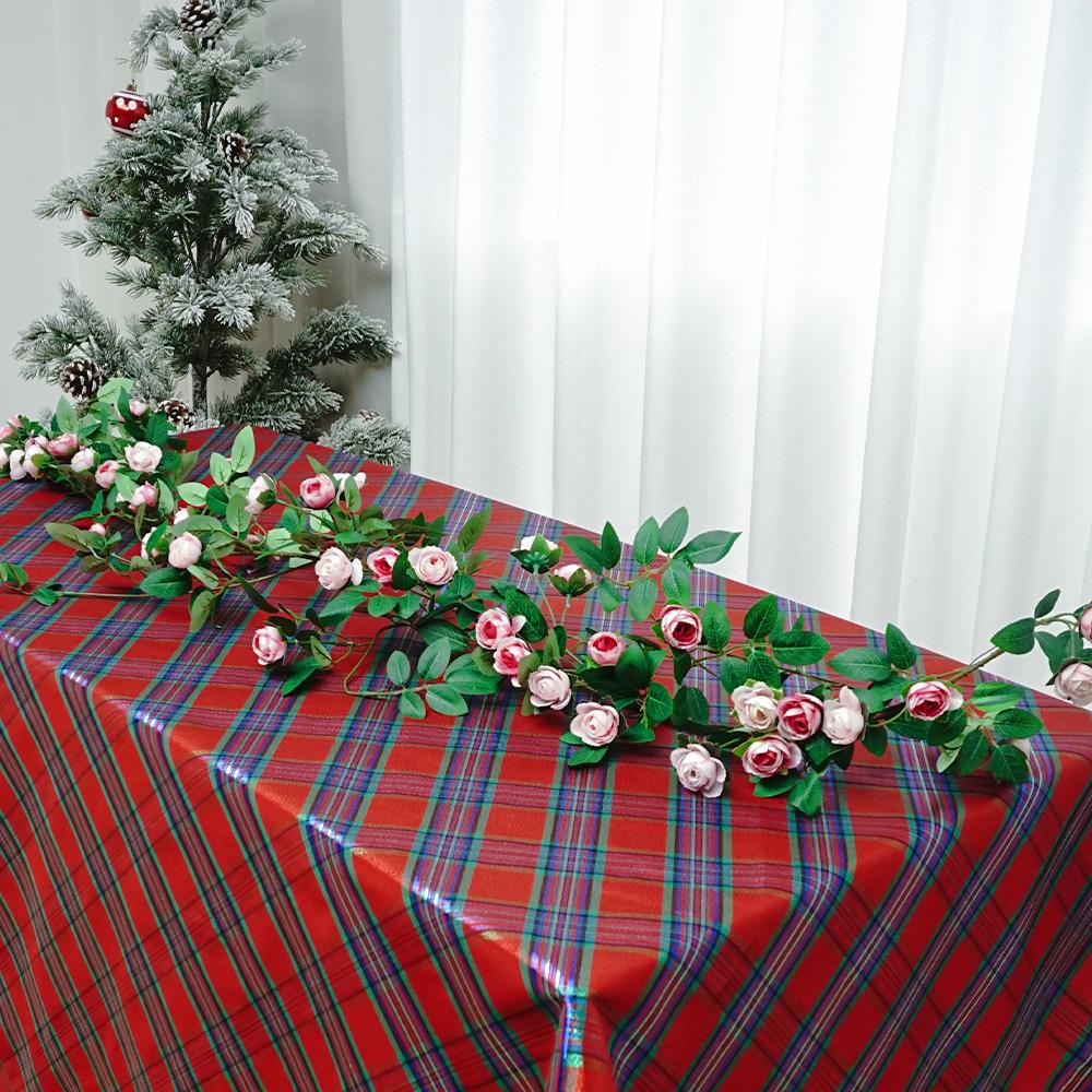 red and blue solid check tablecloth