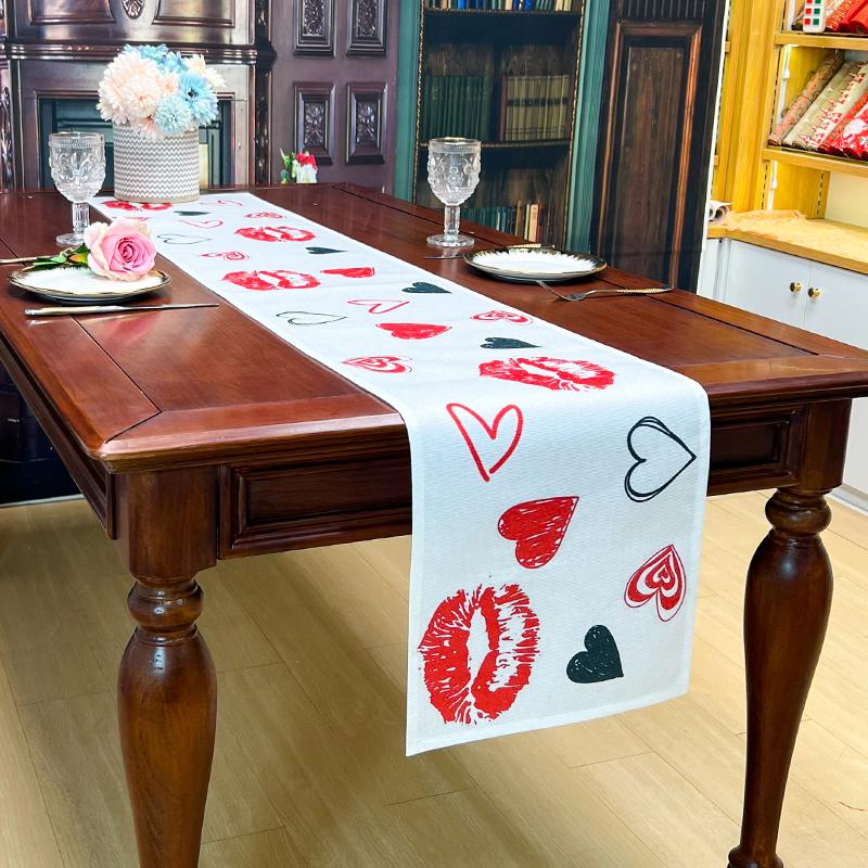 Big Heart and Love Table Runner for Home Holiday Wedding Party Decoration