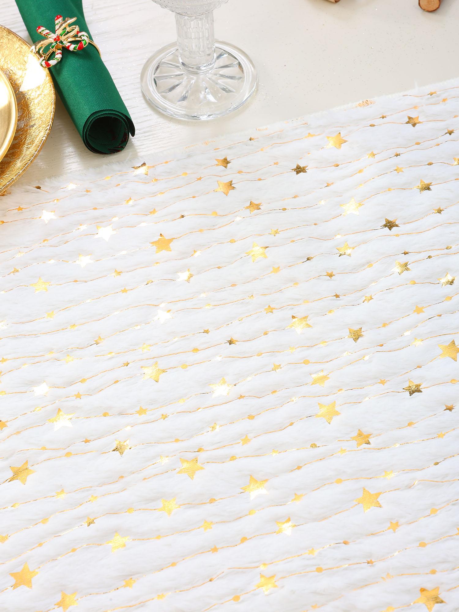 Gold stamping Christmas stars plush table runner Holiday dinner party home decorative table runner