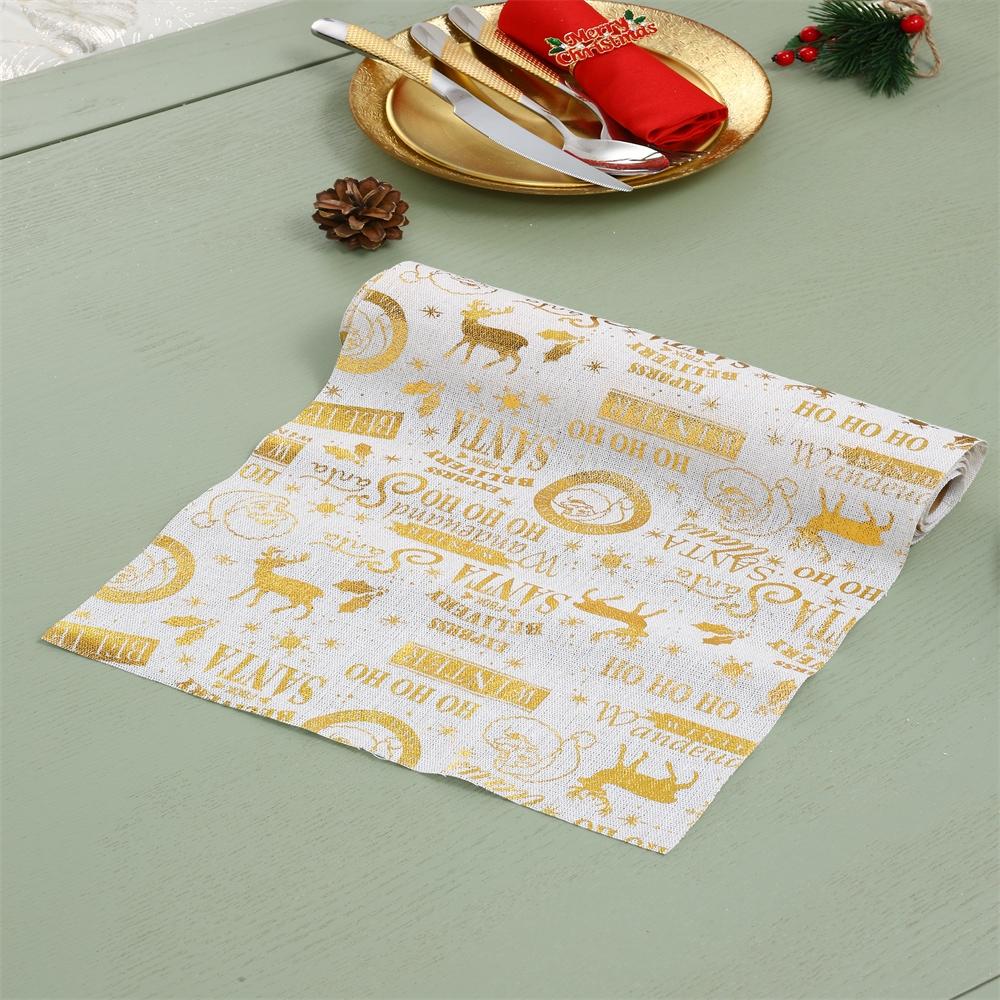 Hot gold Christmas polyester cotton table flag holiday dinner banquet decoration table flag