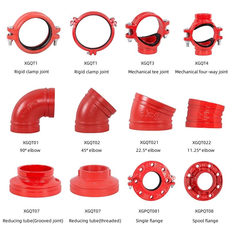 Ductile Iron Grooved Coupling Pipe Elbow Fitting Flange Fire Fighting Tee Adaptor