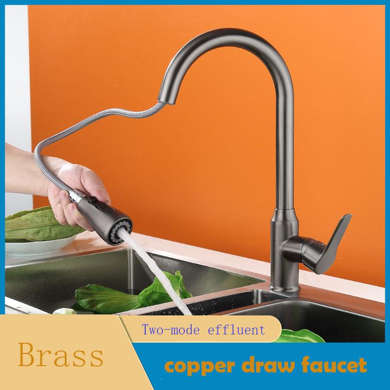 All copper pull kitchen faucet gun grey 360° rotation