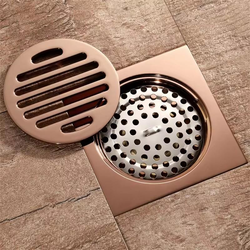 Best Quality Stainless Steel Sanitary Ware Brushed Brass Heel Guard Floor Drain with Brass Trap for Bathroom