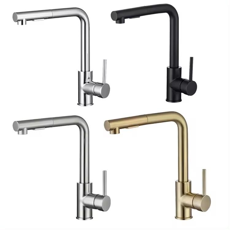 Stainless Steel Brushed Deck Mounted Pull Out Kitchen Faucet For Sink