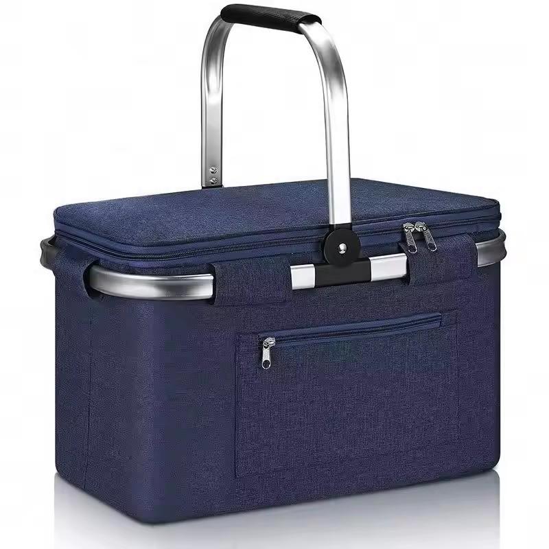 Insulated Cooler Basket Folding Aluminum Picnic Basket