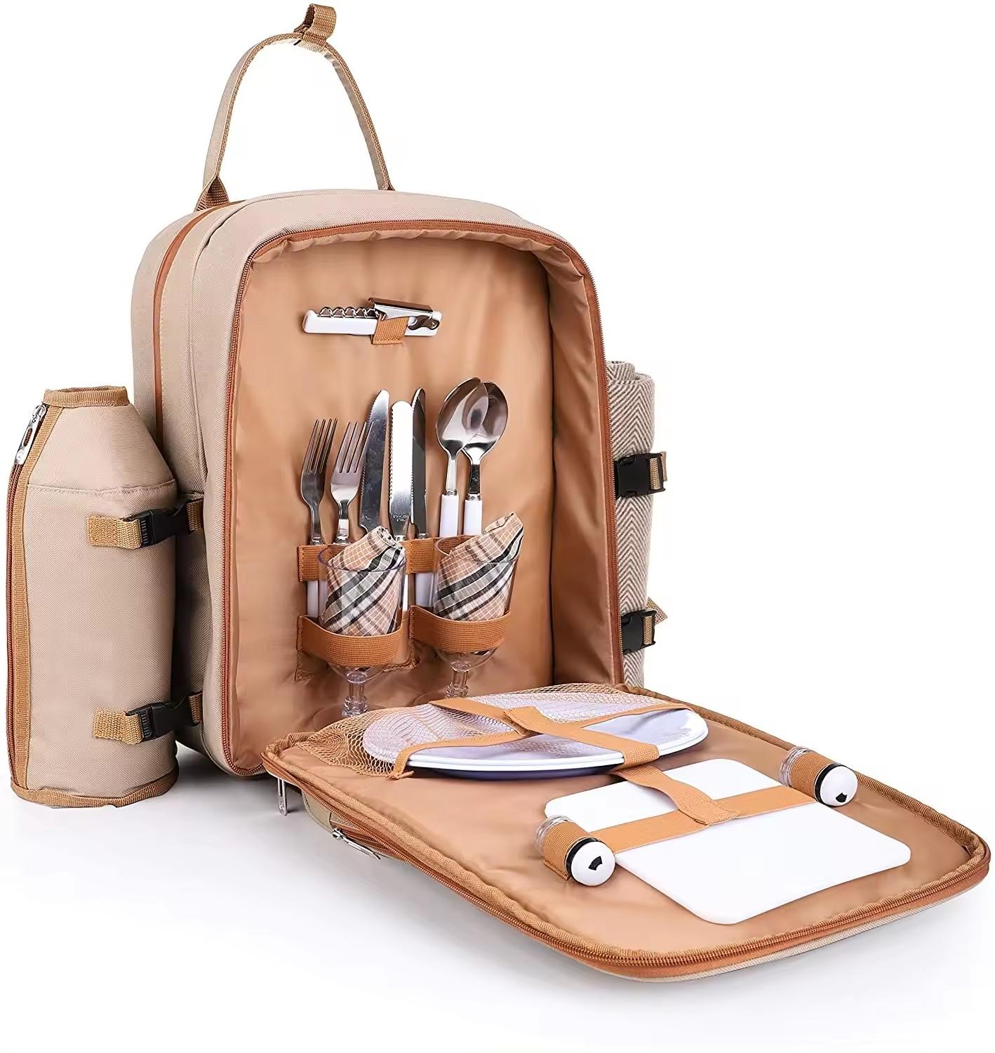 New Picnic Backpack for 2 Stylish All-in-One Portable Picnic Bag with Complete Cutlery Set Camping Picnic Backpack