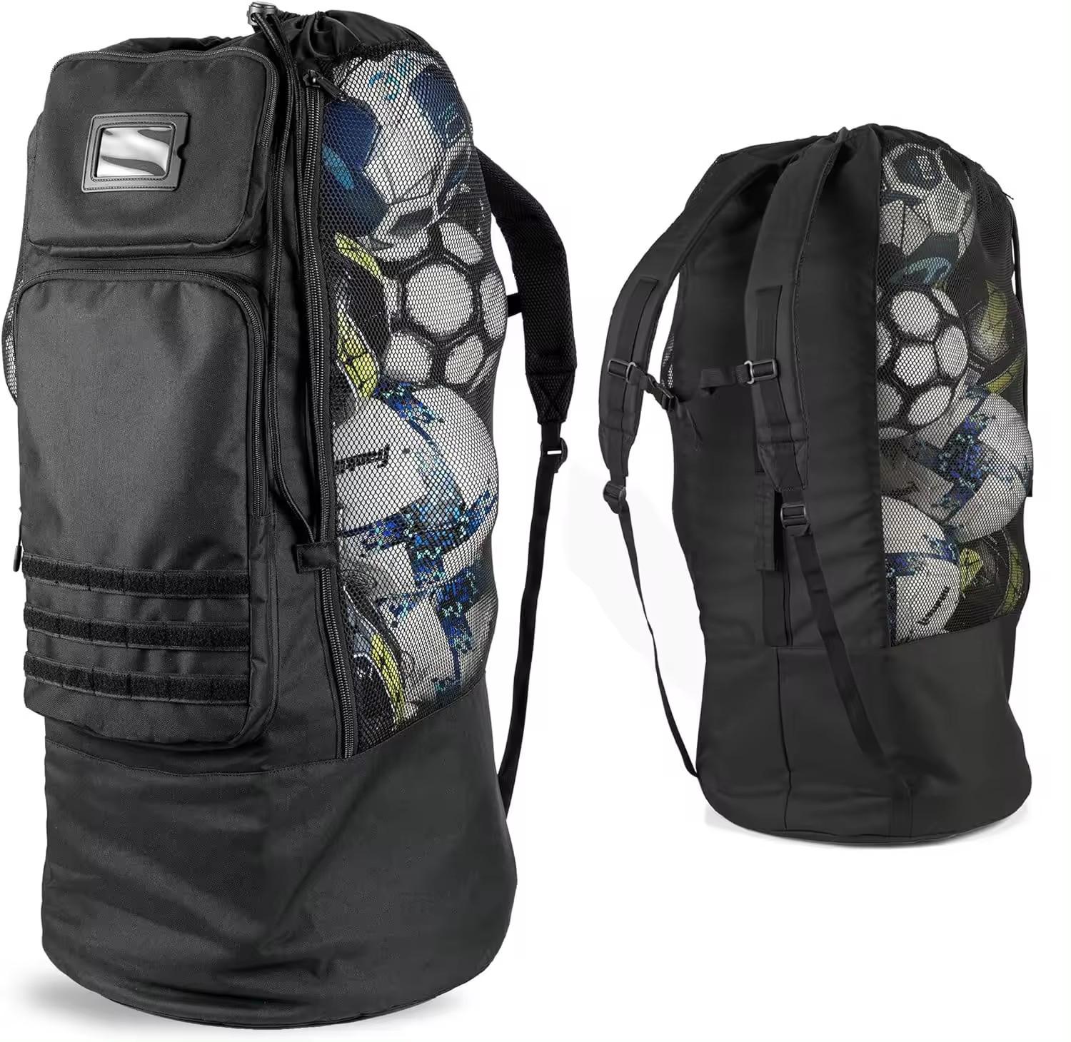 Black Heavy Duty XL Soccer Mesh Equipment Ball Bag w/Adjustable Shoulder Strap Design