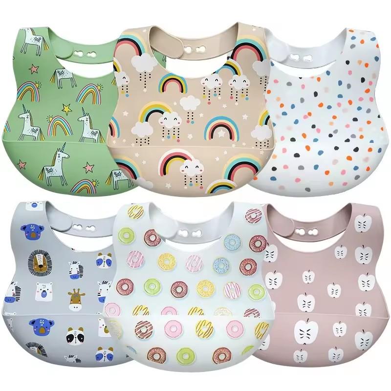 Baby Feeding Gift Tableware Silicone Babero BPA Free Waterproof Bib Food Catcher Infant Bibs Custom Logo