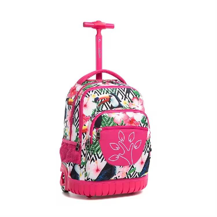 High-end Lightweight Mochila With Wheels Fashionable Student Trolley Backpack Flower Printing School Bag