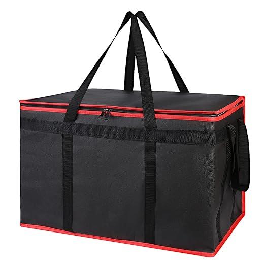 Insulated Food Delivery Bags for Hot and Cold Meals, XXX-Large Size Grocery Tote Insulated Bags for Catering/Door, Pizza Warmer, Grocery Bags, Cooler Bags, Party Food Warmer (Black-Red, 1 Pack)