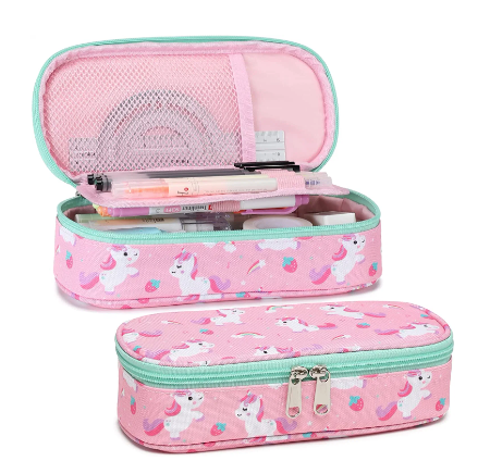 Big Capacity Pencil Case, Cute Pencil Case for Girls Kids, Multi-Slot Large Storage Pencil Pouch Pen Case Organizer for School, Pink Unicorns