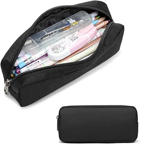 Small Pencil Case Nylon Pencil Bag Marker Pen Case Coin Bag Office Stationery Storage Box - Black