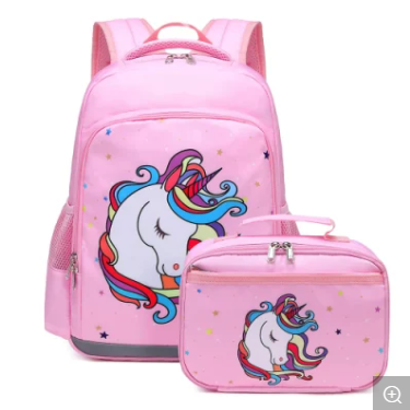 Lightweight School Bag Kids Unicorn Backpacks for Girls Boys with Lunch Bag