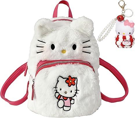 Cute Mini Plush Backpacks, Cat Face Soft Fuzzy Purse Handbags, Pink