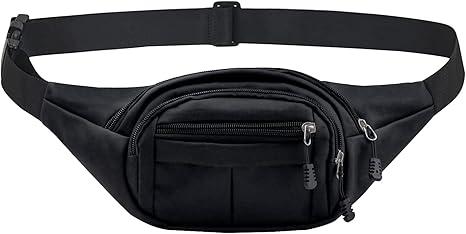 Waist Pack for Men and Women, Waterproof Sports Waist Bag with Adjustable Strap for Travel Hiking Running Black