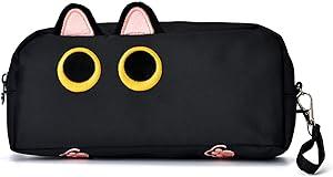 Large Capacity Pencil Case Black Color, 3D Cat Pen Bags Pencil Pouch Organizer for Office College School