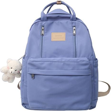 Cute Backpack for School Aesthetic Backpack Purse for Women Girls Blue Book Bag Korea Style Bookbag