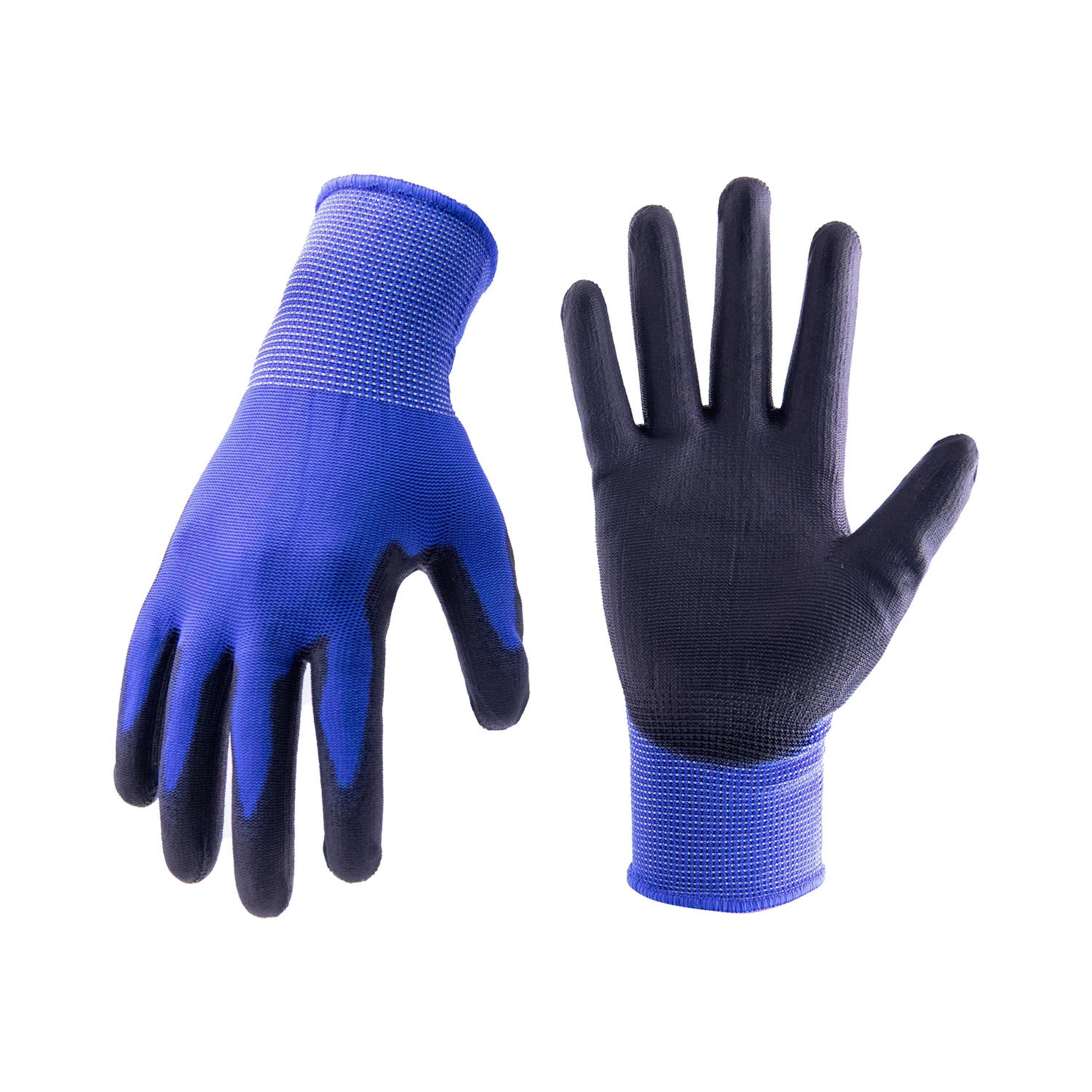 1128 PRI wearable blue 13 gauge polyester buyers PU palm hand safety construction mechanic dipping work gloves