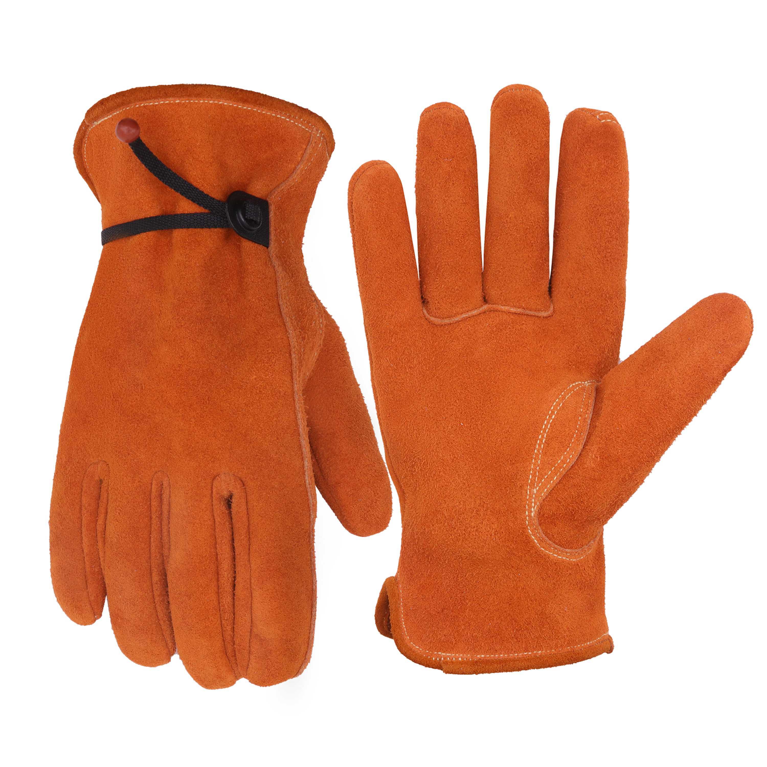 1292 PRISAFETY durable orange AB grade deerskin fire resistance split adjustable strips working leather glove for women