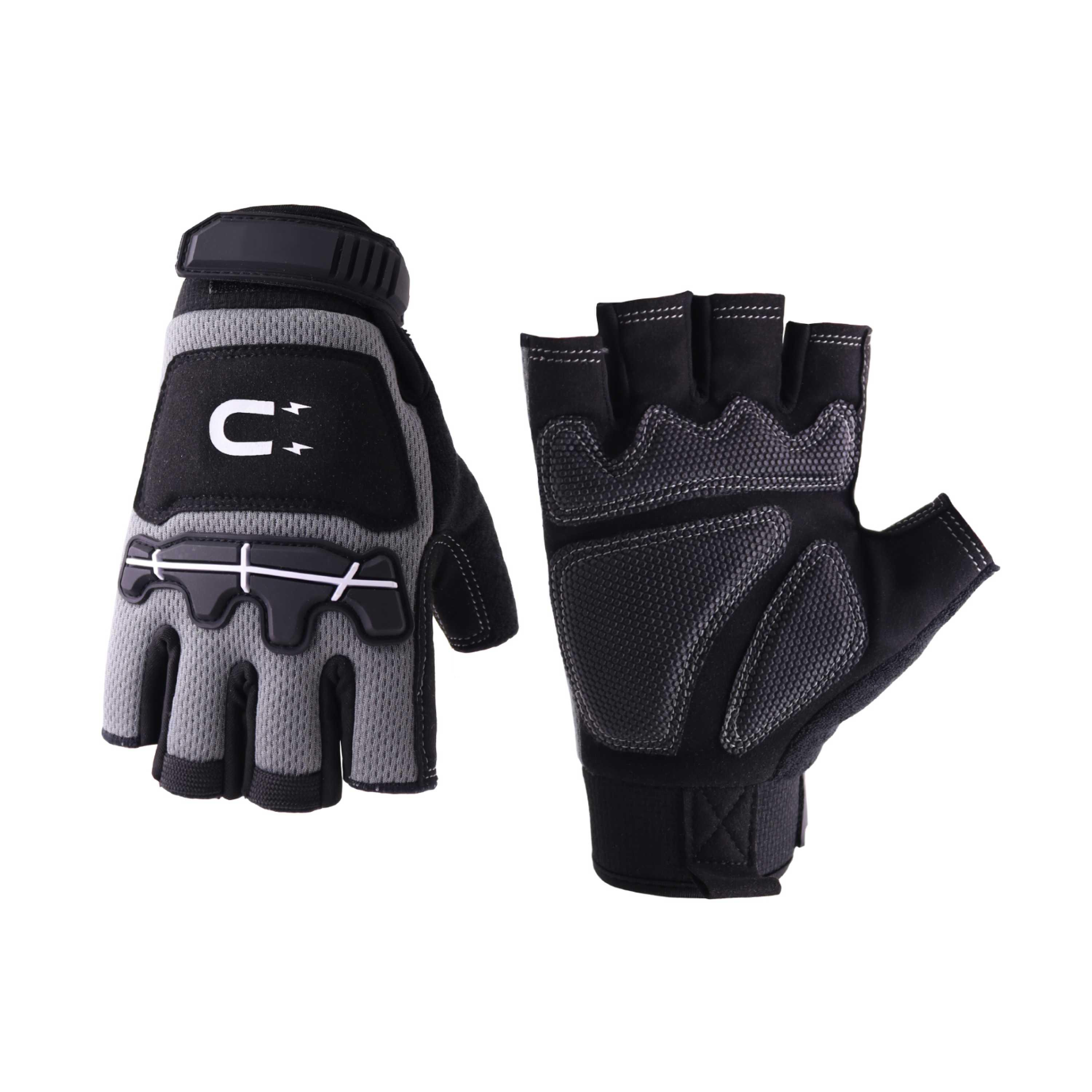 6213 PRI Custom wholesale work gloves fingerless Magnet TPR on back mechanic safety gloves for work