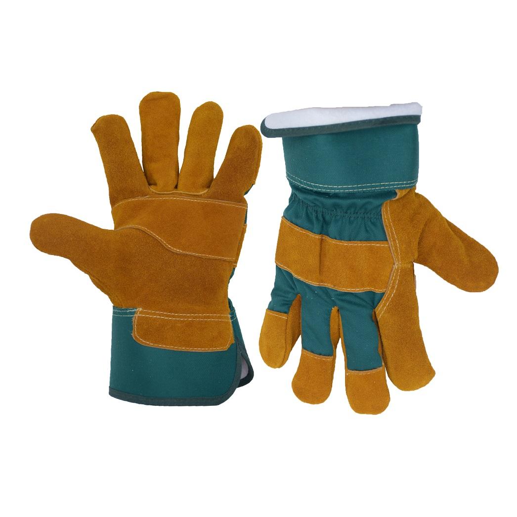 744 PRISAFETY Cowhide Split Leather Driver Gloves TPR fleece winter work gloves AB grade cotton warm rubber cuff glove