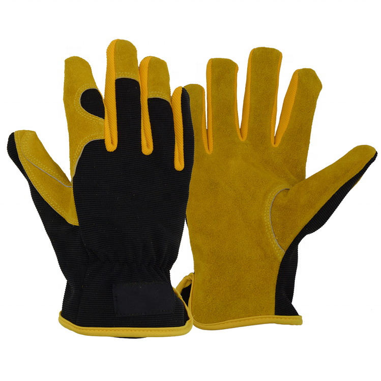 PRI Multi Purpose Flexible Yellow Guantes Cowhide Leather Hand Anti Abrasion Light Industrial Safety Work Gloves 5964