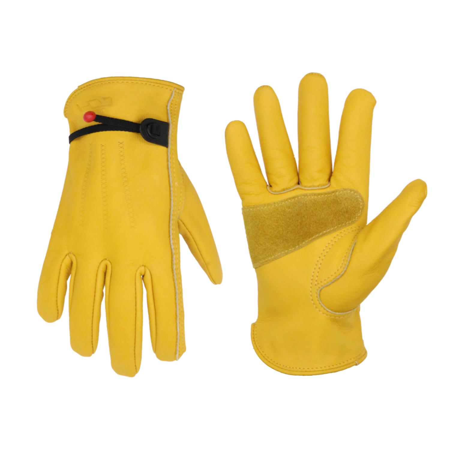 PRI Yellow Custom cowhide Palm driver Construction protection safety working leather gloves 1211