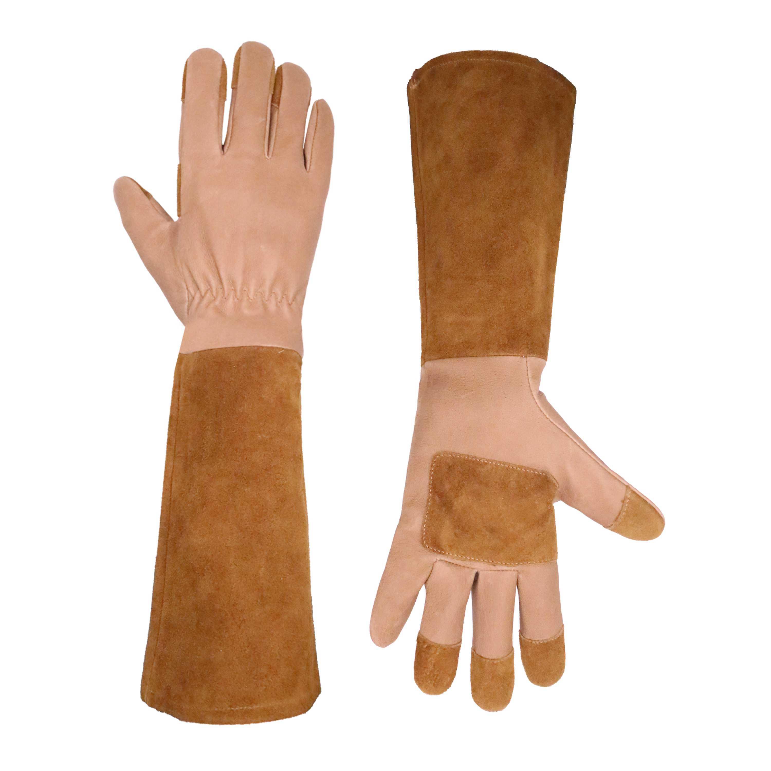5156 PRISAFETY Long Sleeve Leather Gardening Gloves,Rose Pruning Floral Gauntlet Garden Gloves For Women and Men